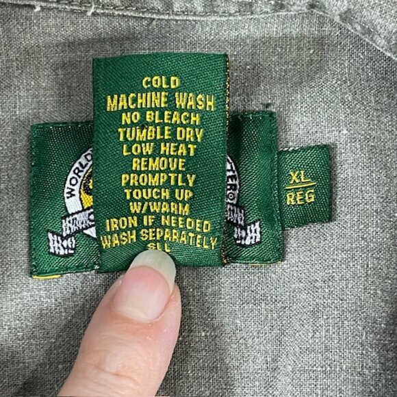 Cabelas Mens XL Safari Button Up Zip Pockets Utility Shirt Olive Hunting Roll up - Picture 3 of 10